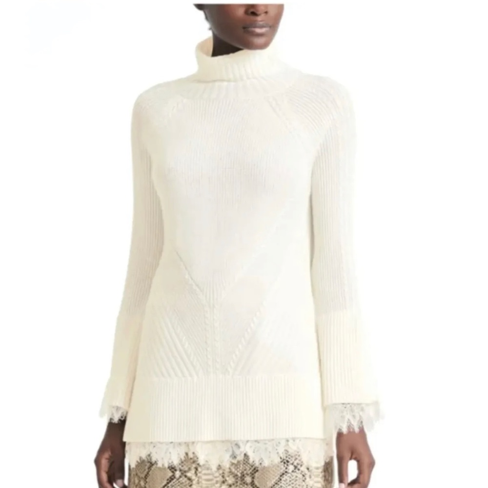 Banana Republic x Olivia Palermo Lace Turtleneck Sweater Bell Sleeve Size XL